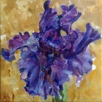 A lush painting of a purple iris