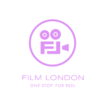 Film London Logo a purple pink logo with a stylized FL that looks like a movie camera. Film London One Stop for Reel