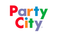 Bright, multi-coloured Party City logo