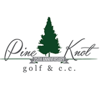 Pine Knot Gold and Country Club logo. A scripted "Pine Knot" with a pine tree in the middle.