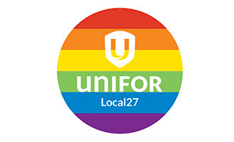 UNIFOR local 27 logo in pride colours