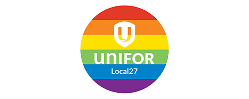 UNIFOR Local 27 logo in pride colours