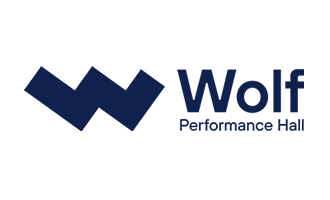 Wolf Performance Hall logo. A thick stylized W next to the words Wolf Performance Hall
