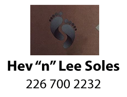 An image of two feet against a warm brown background. Hev n Lee Soles 226 700 2232