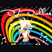 DJ Dallas, an image of a woman against a rainbow