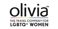 Olivia the travel company for LGBTQ+ Women. The name Olivia above a rainbow coloured line with the text below it.