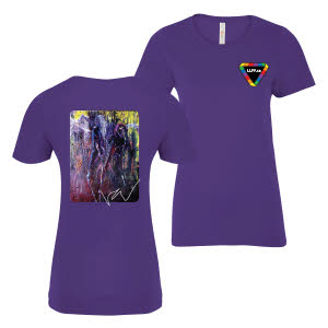 woman t-shirt with llff logo on the left hand side and Vanessa Vanderridder painting on the back.